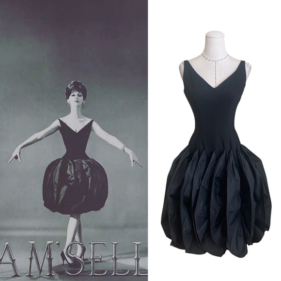 Iconic Mam’selle by Betty Carol 50s Black Dress with Taffeta Fin Puff Skirt - Picture 1 of 16